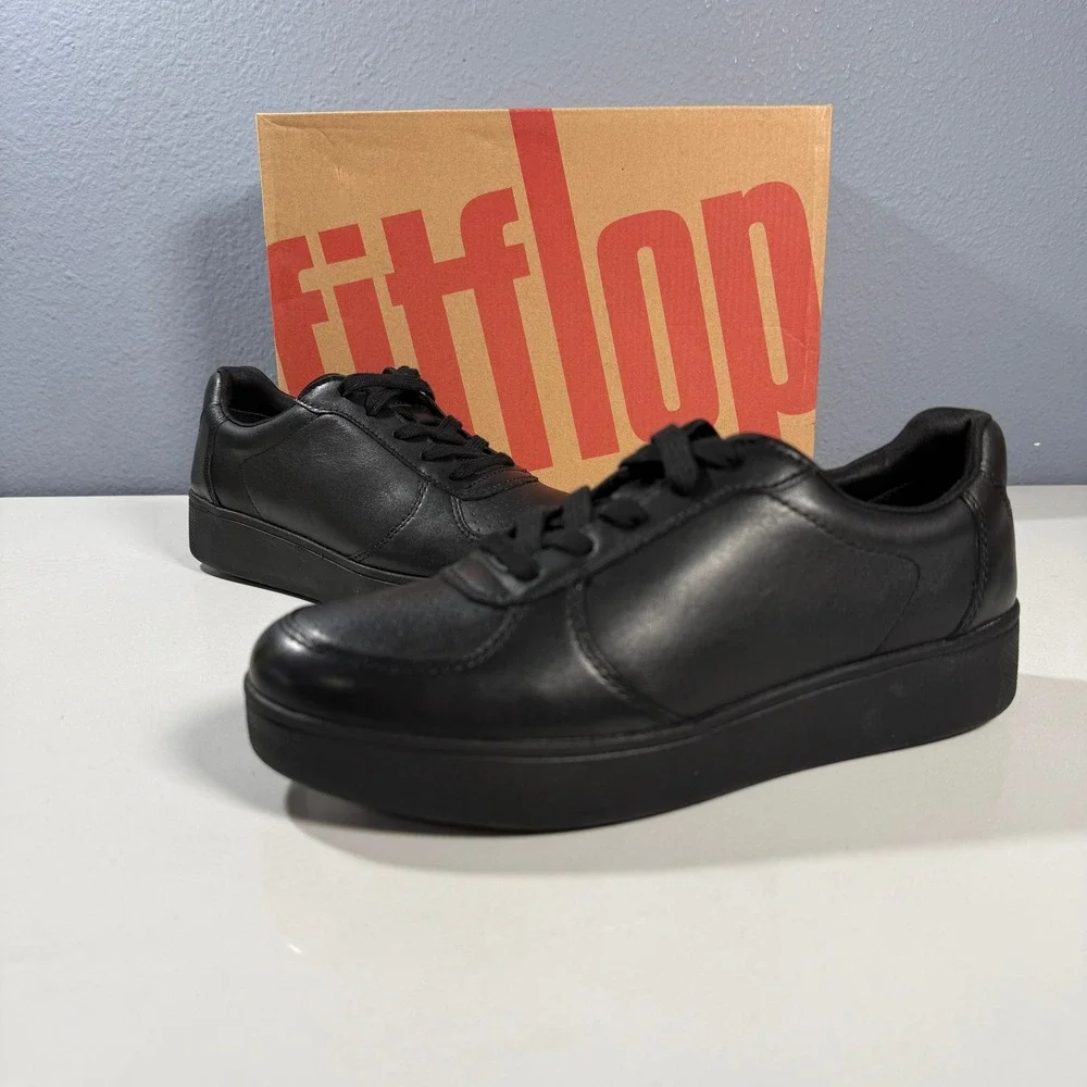 FitFlop Womens Black Leather Lace‎ Up Sneakers Comfort Shoes 5